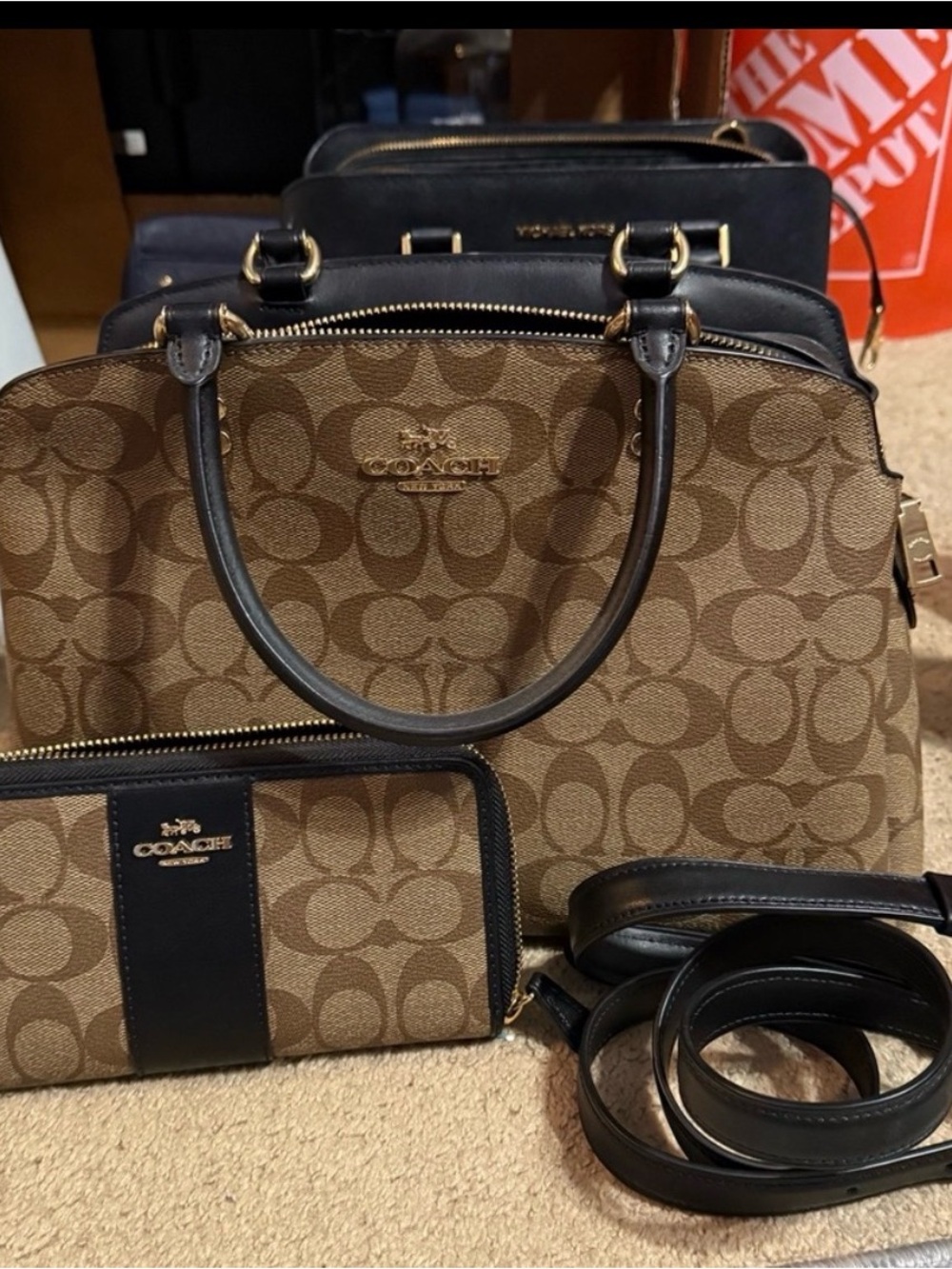 Coach Brown Signature Dome Satchel with Black Trim and Gold Hardware